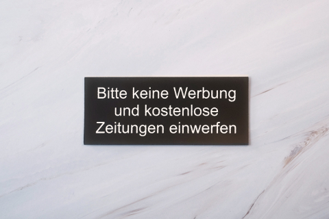 Bitte keine Werbung schwarz | Graviertes Schild, Einleger, Briefkastenschild